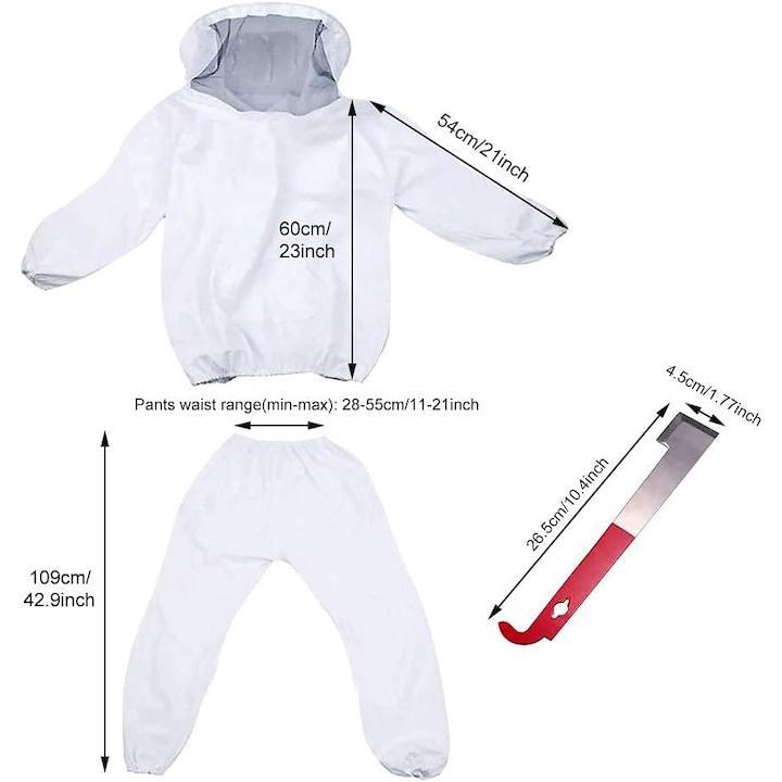 Combinaison de protection pour apiculteur QttvbTna, ensemble complet, matériau respirant, avec gants et outil de ruche, blanc, 109 x 60 x 54 cm - 4