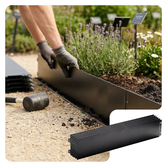 Lot de 5 Bordure de jardin en métal flexible 100x18cm noir - clôture gazon antirouille 5m - VOUNOT®