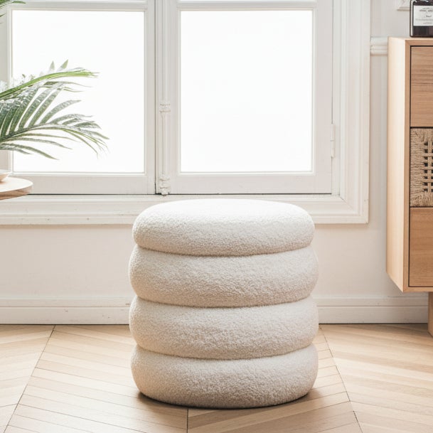 Nordlys - Pouf de Salon Scandinave Bouclettes Blanc - 2
