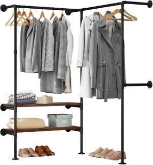 Portant Vêtements Ouvert WOLTU - Armoire Dressing Acier Et MDF 120x40x201cm - Noir Et Chêne