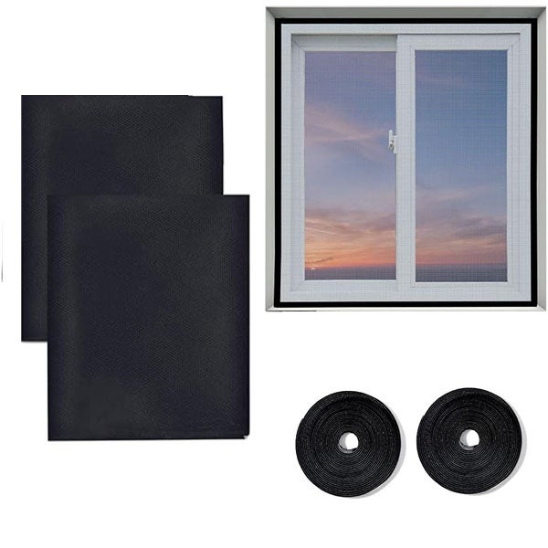 2 sztuki moskitiery okiennej, z 2 samoprzylepnymi paskami, 150 x 200 cm samoprzylepna siatka przeciw owadom, wycinana moskitiera okienna (czarna)