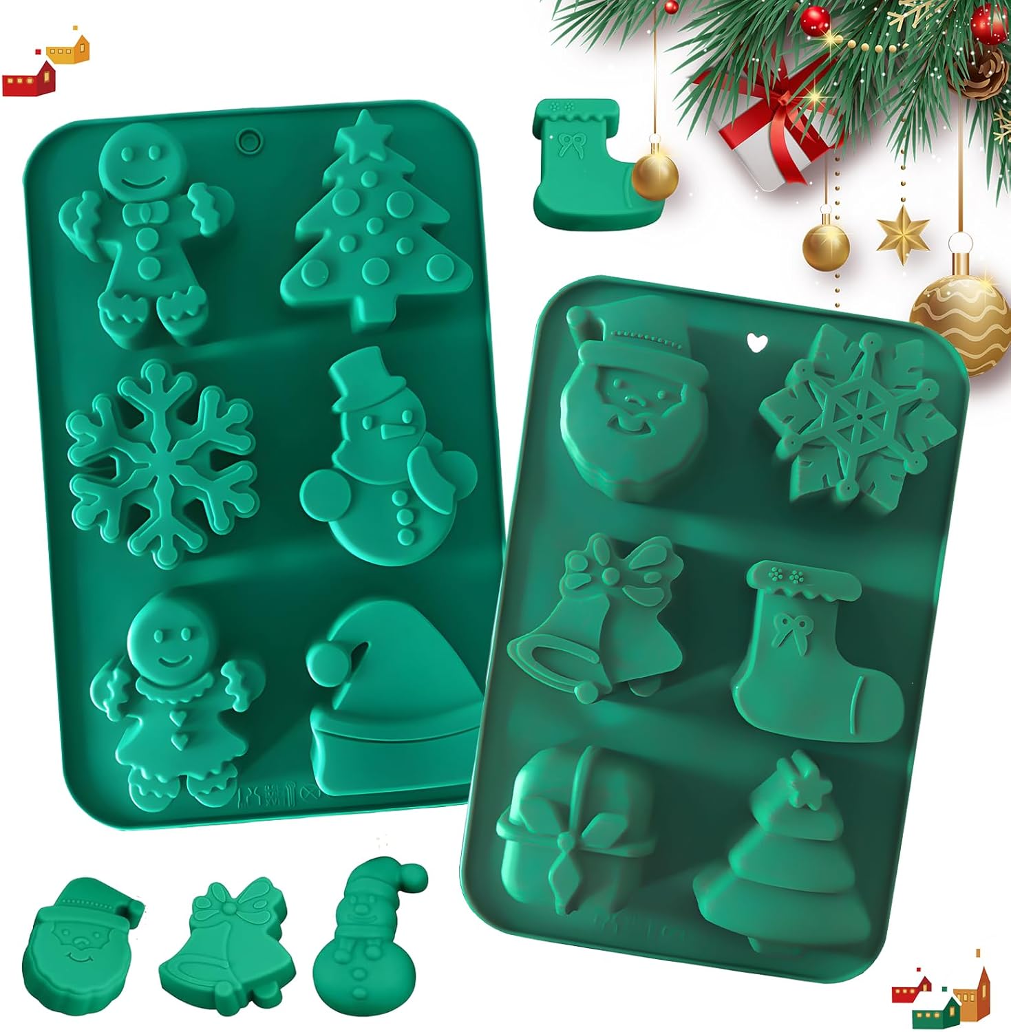 Silikonowa forma świąteczna z 6 wnękami – forma do ciasta z powłoką nieprzywierającą do czekolady, galaretki, cukierków i ciasteczek (2 sztuki)