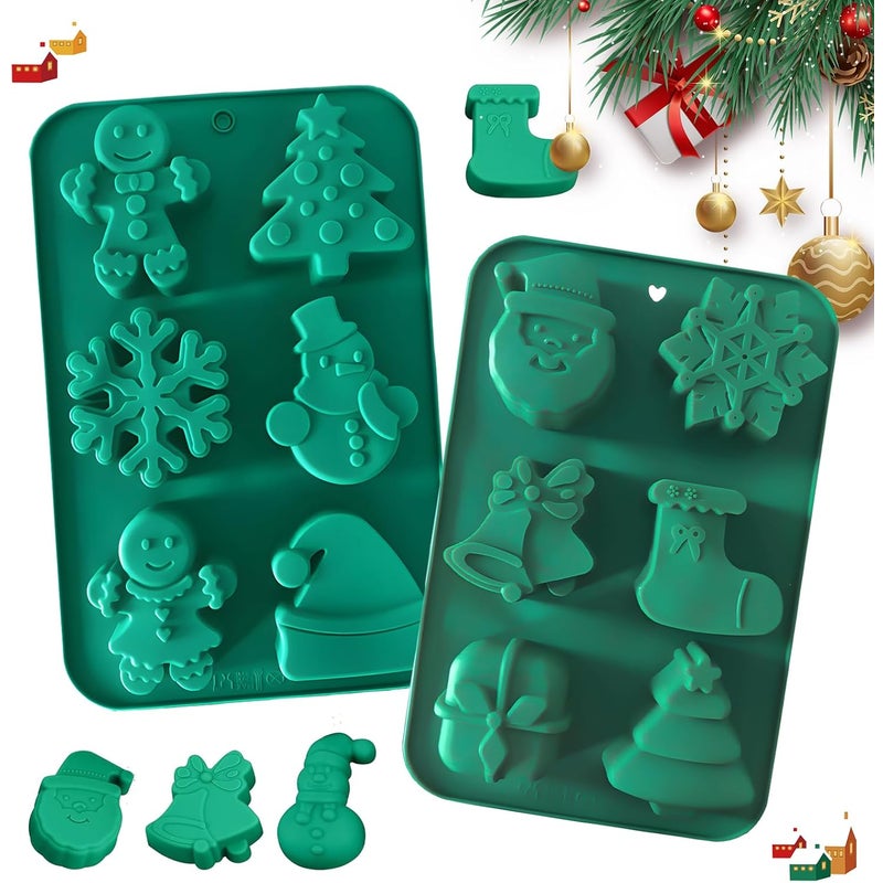 Silikonowa forma świąteczna z 6 wnękami – forma do ciasta z powłoką nieprzywierającą do czekolady, galaretki, cukierków i ciasteczek (2 sztuki)