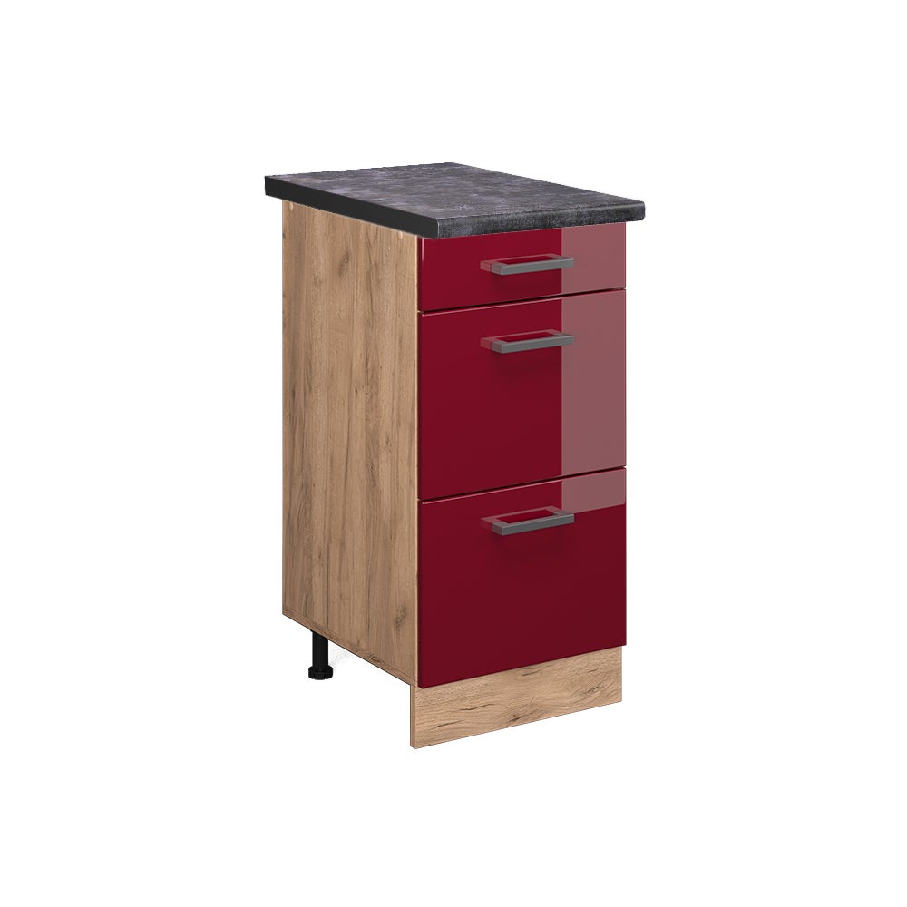 Vicco Szafka dolna do kuchni R-Line, Czerwony połysk, 40 cm z szufladami, BP Antracyt