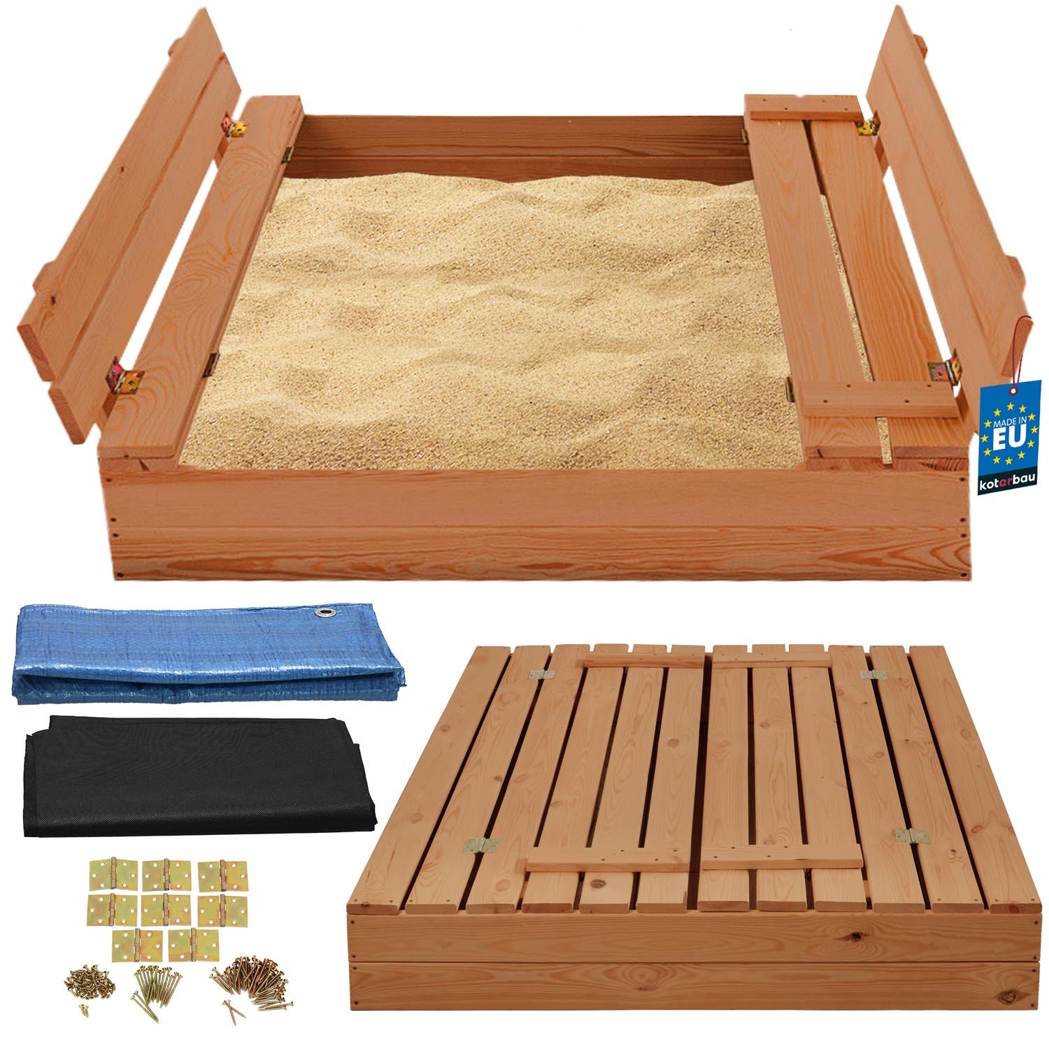 Bac à sable avec bancs intégrés en bois FSC® marron Bac à sable avec bancs intégrés en bois FSC® marron