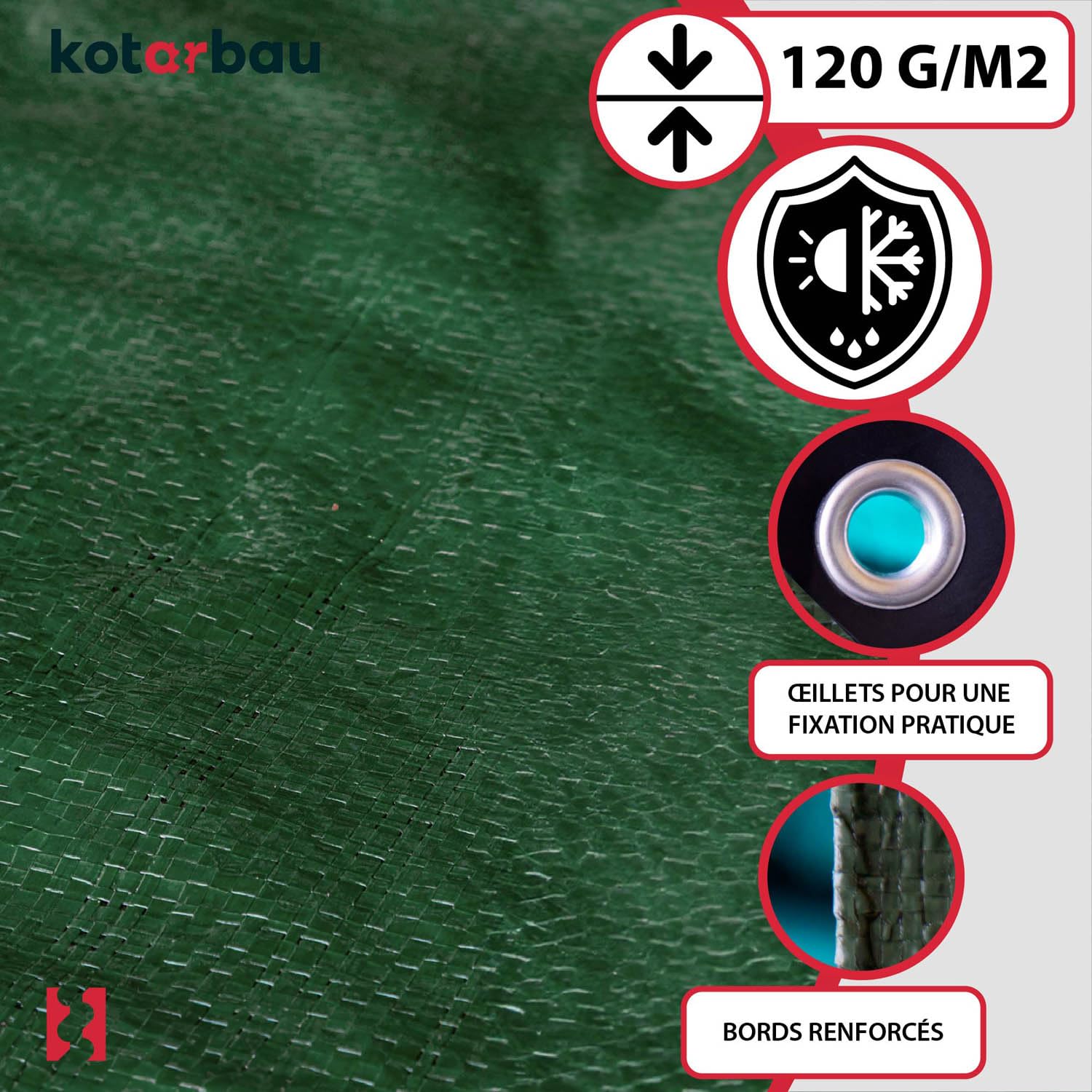 Plandeka 120 G/M2 - Płachta Ochronna Okryciowa - 6 X 8 M - Mocna - Gruba - Uniwersalna - Wodoodporna - Oliwkowa KOTARBAU - 5
