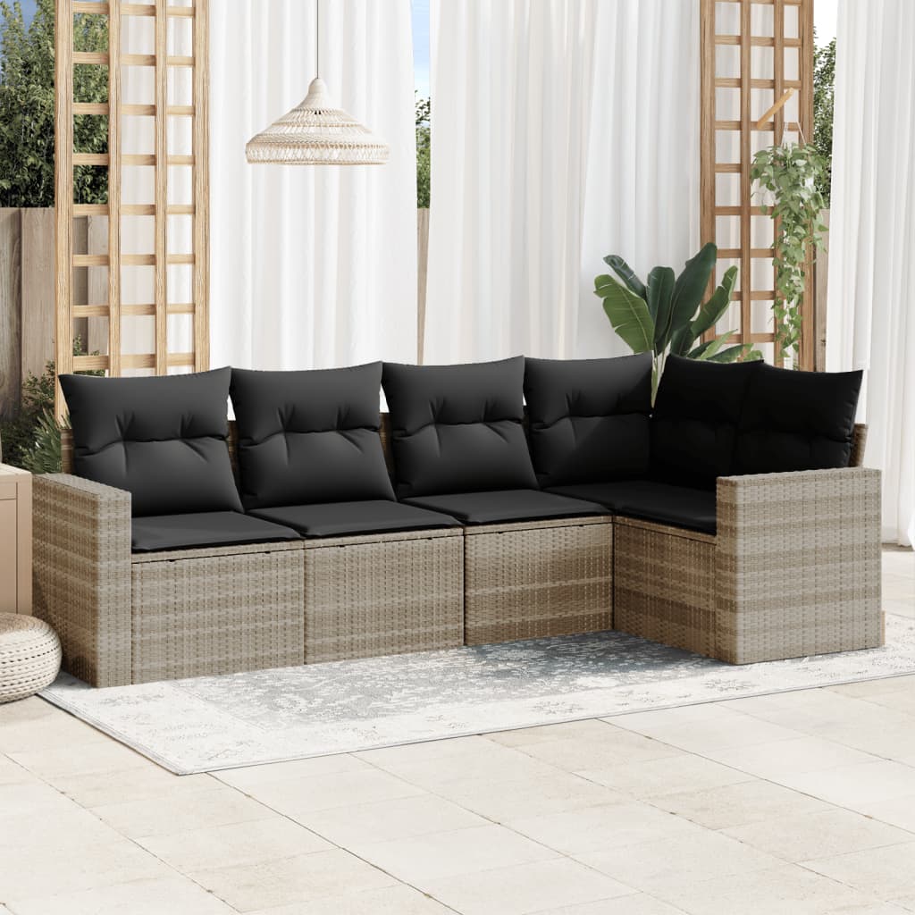Salon de jardin 5 pcs | Mobilier de jardin | Salon d'extérieur avec coussins gris clair résine tressée CFW310778 - 2