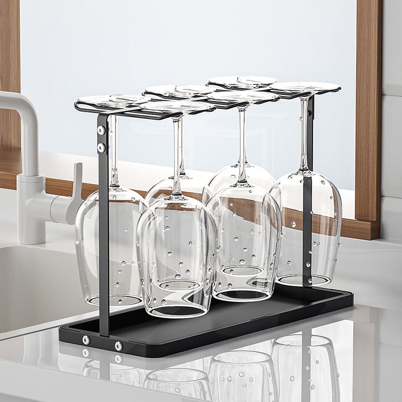 Stojak na kieliszki do wina ze stali nierdzewnej, wiszący uchwyt na kieliszki, 39×16,5×28 cm – czarny, mieści kieliszki do szampana i kieliszki