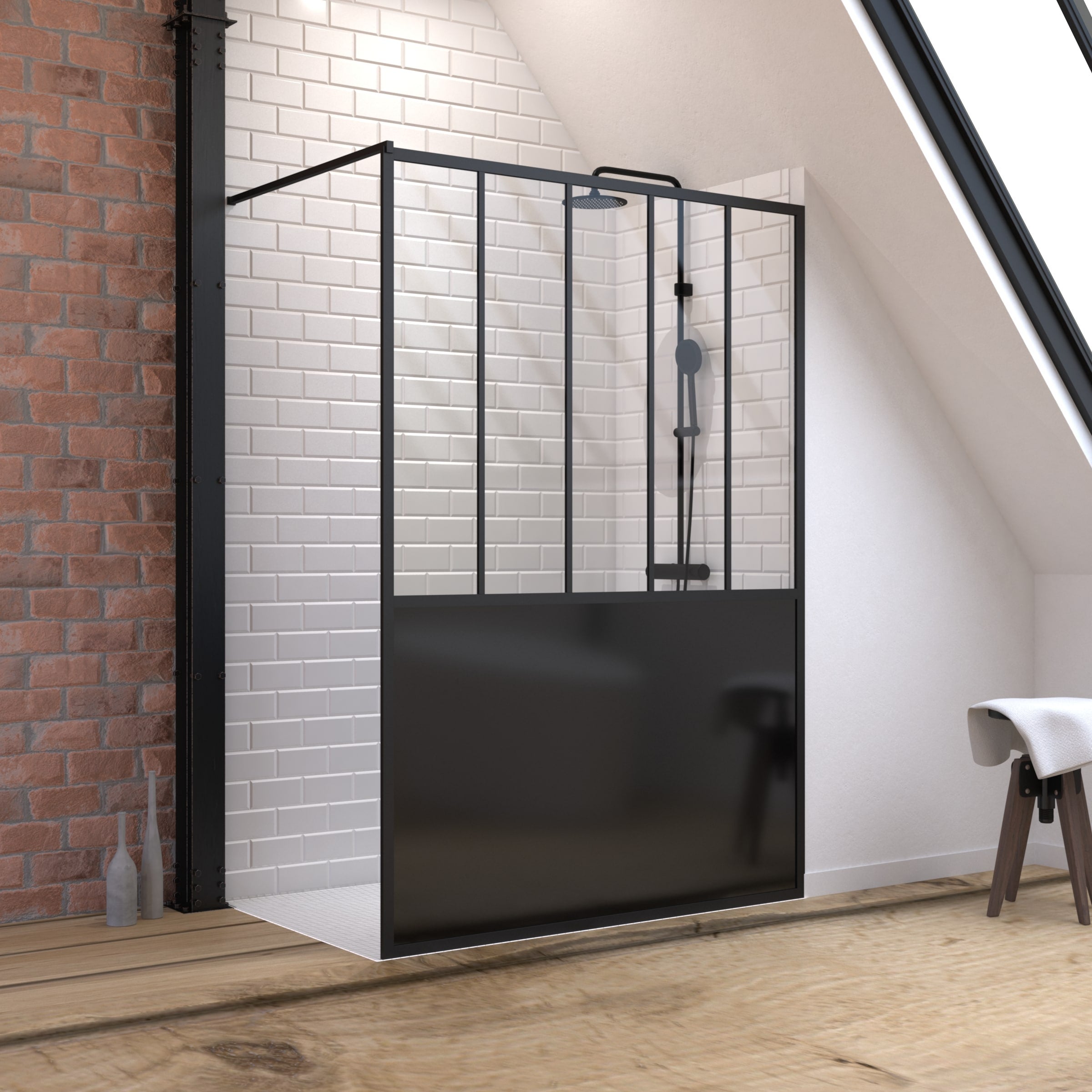Pack mampara de ducha 140x200 negro + plato de ducha alicatable 90x140
