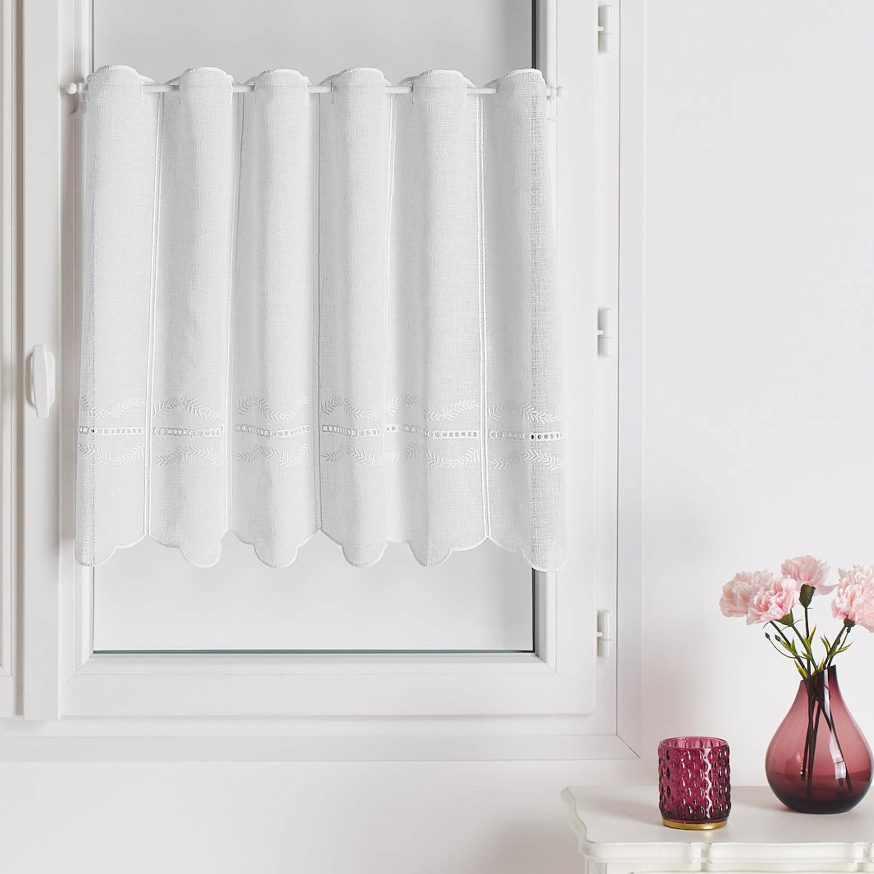 Brise bise brodé avec jour échelle - Blanc - 60x60 cm - Polyester ...