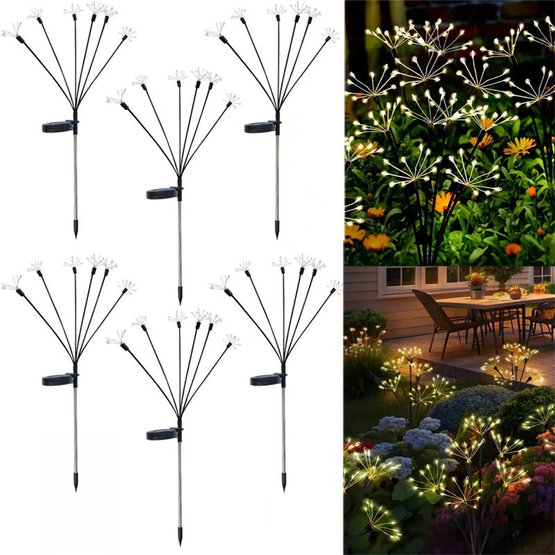 Lot de 6 lampes solaires de jardin étanches, 10 LED blanc chaud