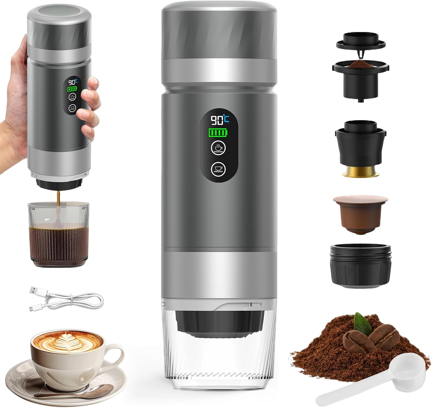 HIBREW : H4A - Machine a Cafe Portable, 3 en 1 Cafetiere Expresso 12V, Compatible avec Capsules Nes* Original, DG*, Café Moulu, 60ml, 80W, Camping, Voiture (Premium,Noir) - Café ou Café