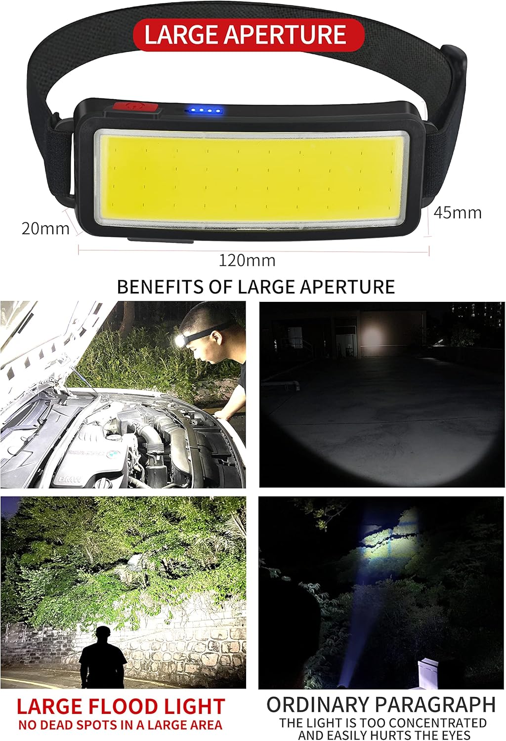 Lampe Frontale Rechargeable USB, Torche Frontale 1800mAh 1800 Lux Super Lumineuse Avec 5 Modes Eclairage Lampe Frontale Cob Etanche Ipx5 P 95106042