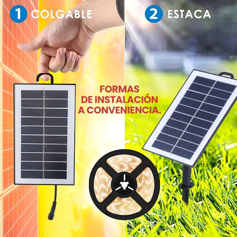 IluminaShop Kit Tira LED Solar 20W 3.7V 300LED SMD2835 IP68 RGB con Mando PIR (5 metros) Blanco RGB - 4