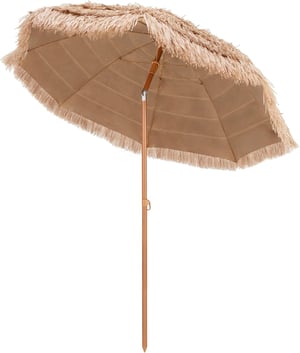 COSTWAY Parasol en Paille PP Φ208 CM, Parasol de Plage Inclinable, Parasol Hawaïen H.213,5 CM, Parasol Extérieur à 8 Baleines Naturel(sans Base)
