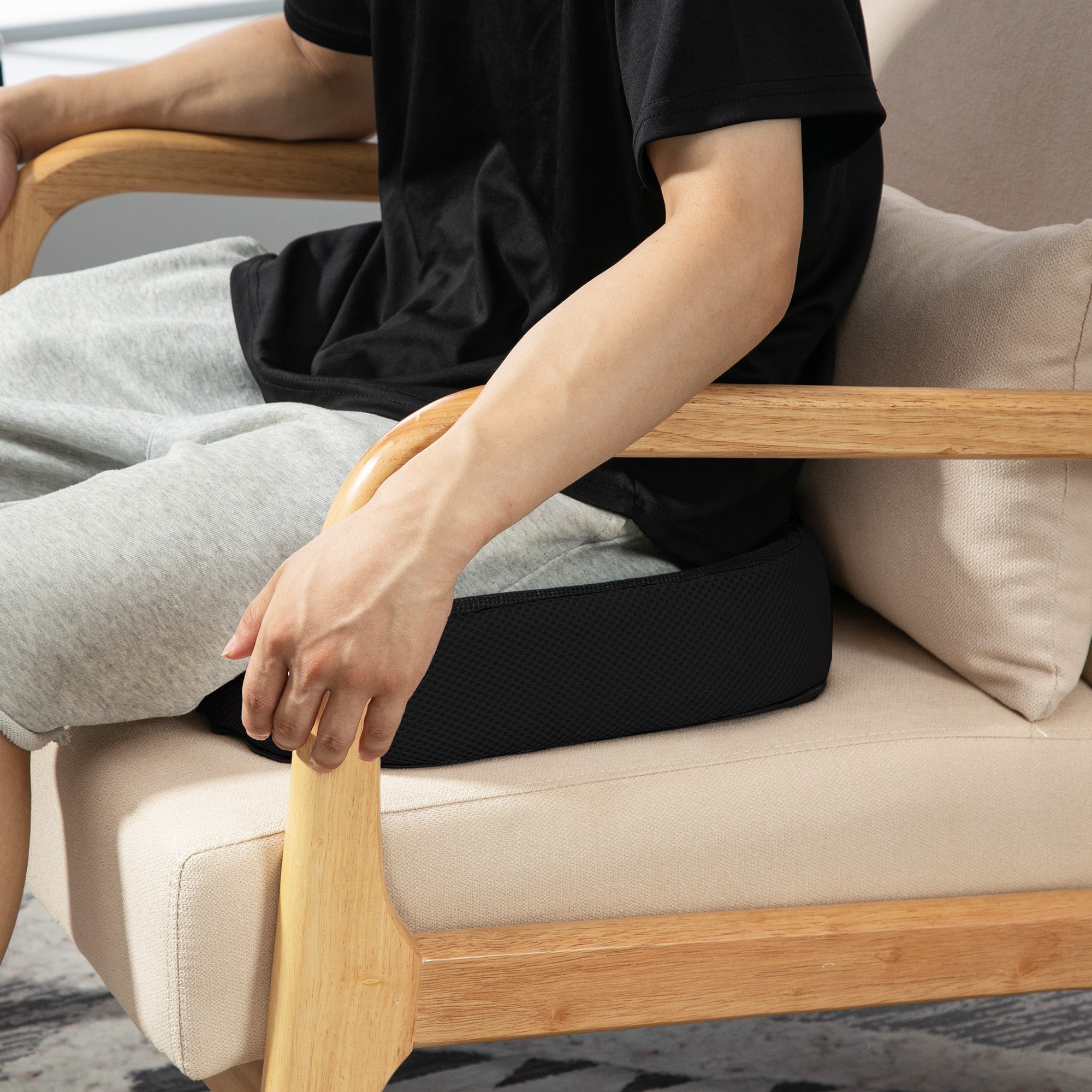 Almofada ortopédica cóccix 44×39×13 cm, espuma viscoelástica, antiderrapante, para escritório‑carro - 7