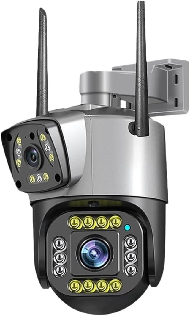 Caméra IP 4G double objectif - 4 Mpx - Vision nocturne couleur PTZ CCTV Surveillance intelligente à domicile (prise UE, caméra 4G, sans carte SIM)