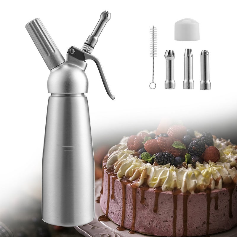 Sifone Per Panna Montata Professionale 500 Ml - Con 3 Ugelli Decorativi In Acciaio Inox, Per Torte, Gelati E Dessert