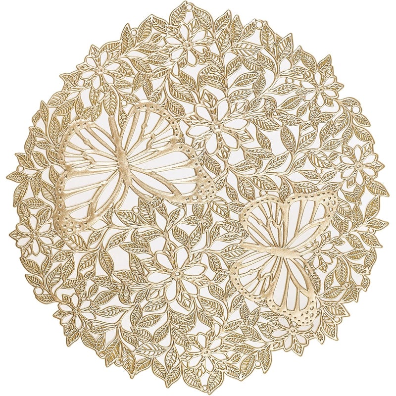 12 okrągłych podkładek pod talerze, świąteczne podkładki ze złotymi liśćmi motyli, antypoślizgowe i izolujące podkładki na stół kuchenny