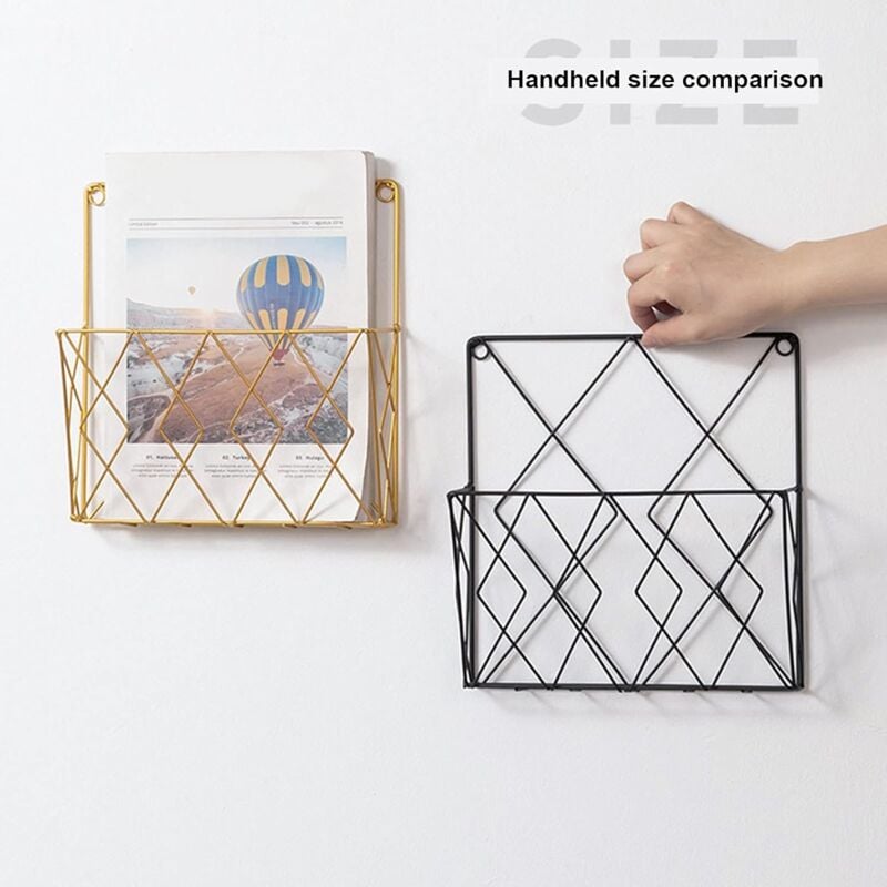 Porte-revues mural en métal avec 2 crochets pour magazines, livres et documents de bureau (noir) - 4