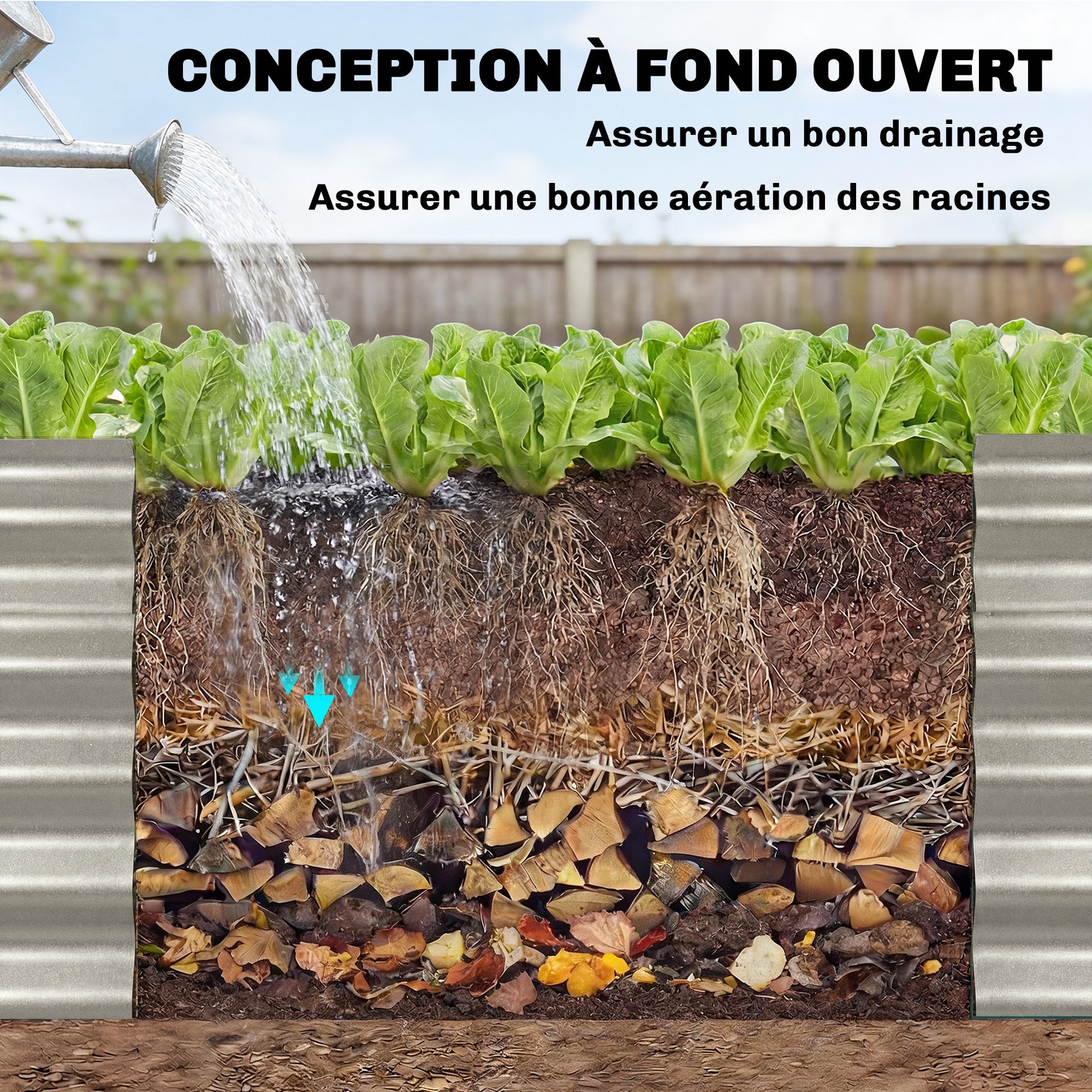 Carré potager - Outsunny - barres de soutien et plaques d'angle - fond ouvert - en acier galvanisé - 240 x 40 x 45 cm - gris argenté - 6
