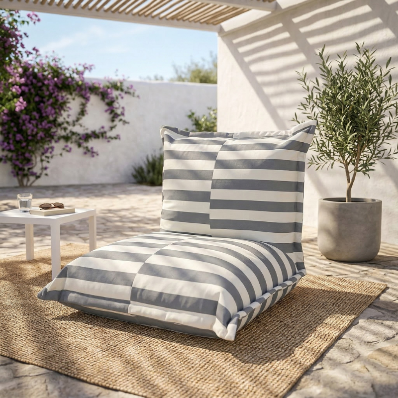 Pufe exterior riscas impermeável anti-uv BANANAIR 85 x 85 x 75 cm cinzento - 2