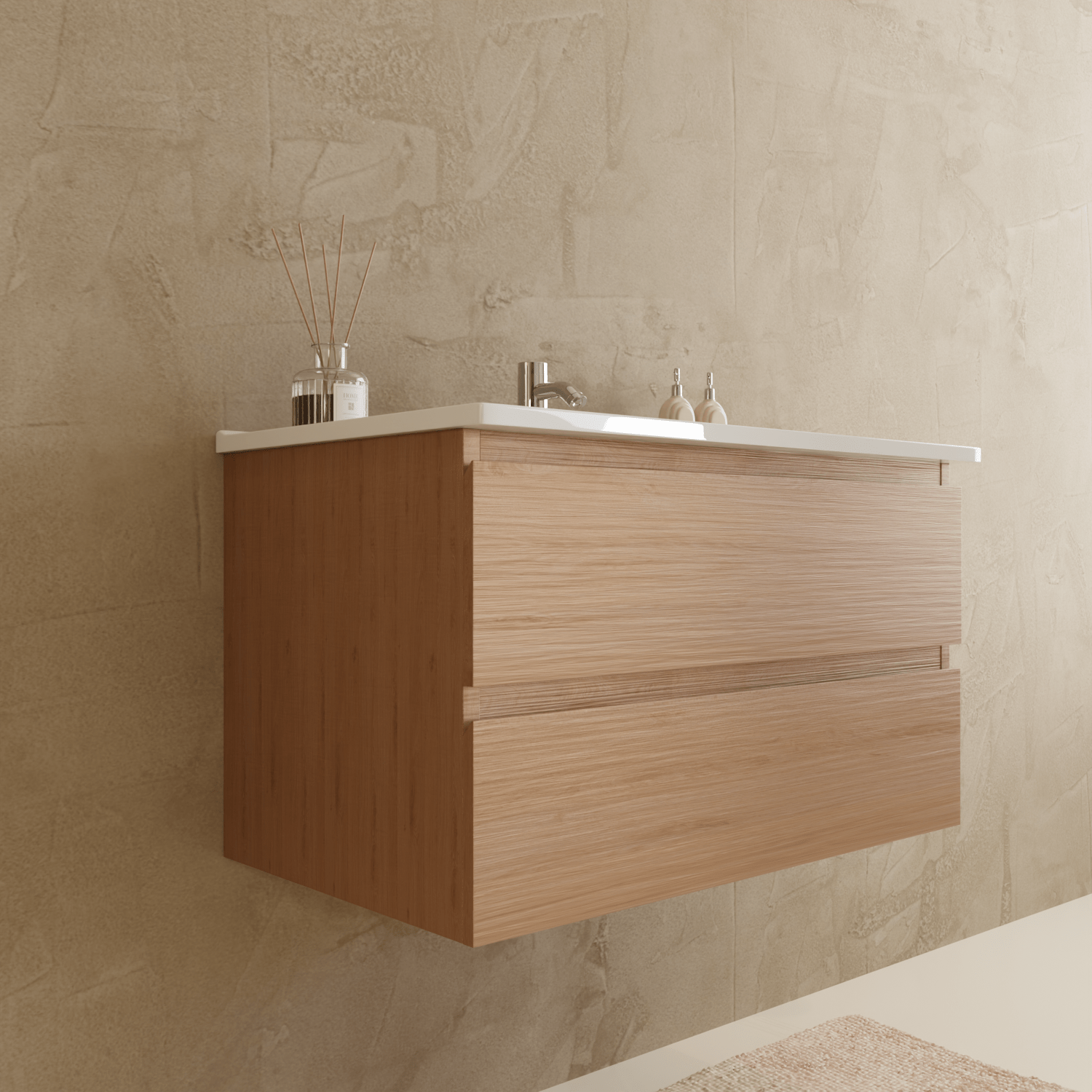 Ensemble Meuble Vasque 80 Cm Avec Colonne - Chêne Clair - Lavabo Blanc - LOMAZOO Verona - 4