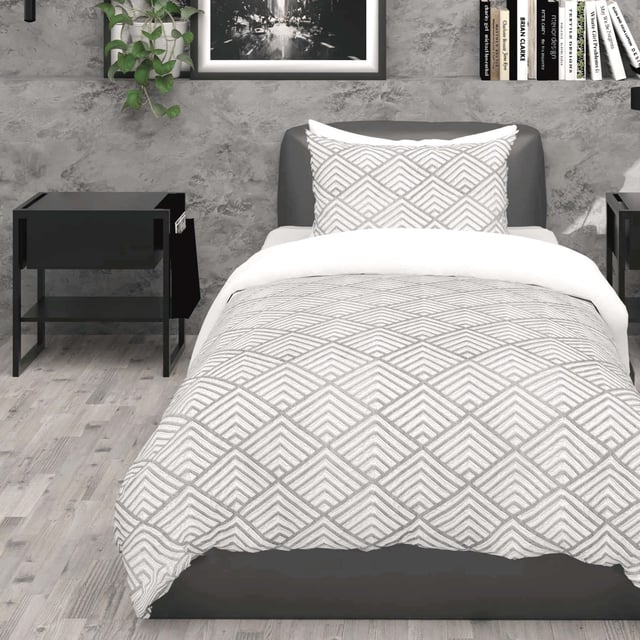 Parure housse de couette 3D microfibre 140x200 cm LAYA gris, par Soleil d'Ocre