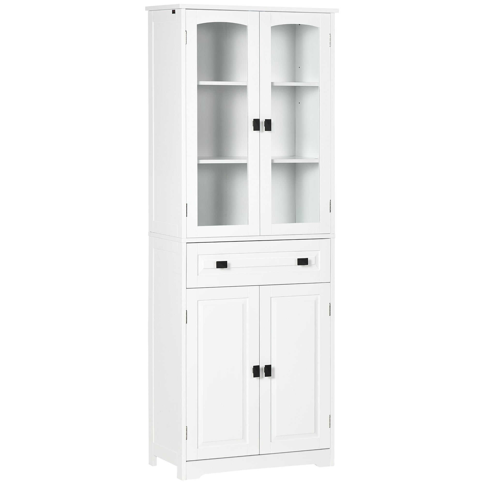 Leroy Merlin Kitchen Cupboard, Freestanding Storage Cabinet With 2 Adjustable Shelves, Drawer And Glass Door For Living Room, Dining Room, 160Cm, White Blanco/Negros 