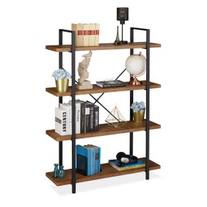 Libreria Relaxdays 4 Ripiani In Bambù E Metallo - Scaffale Aperto 95x39x32,5 Cm Per Salotto, Cucina, Studio - Foto 9