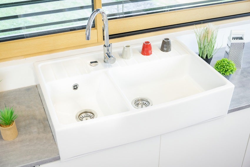 Evier Céramique Timbre D'office 2 Bacs Country Blanc - 2
