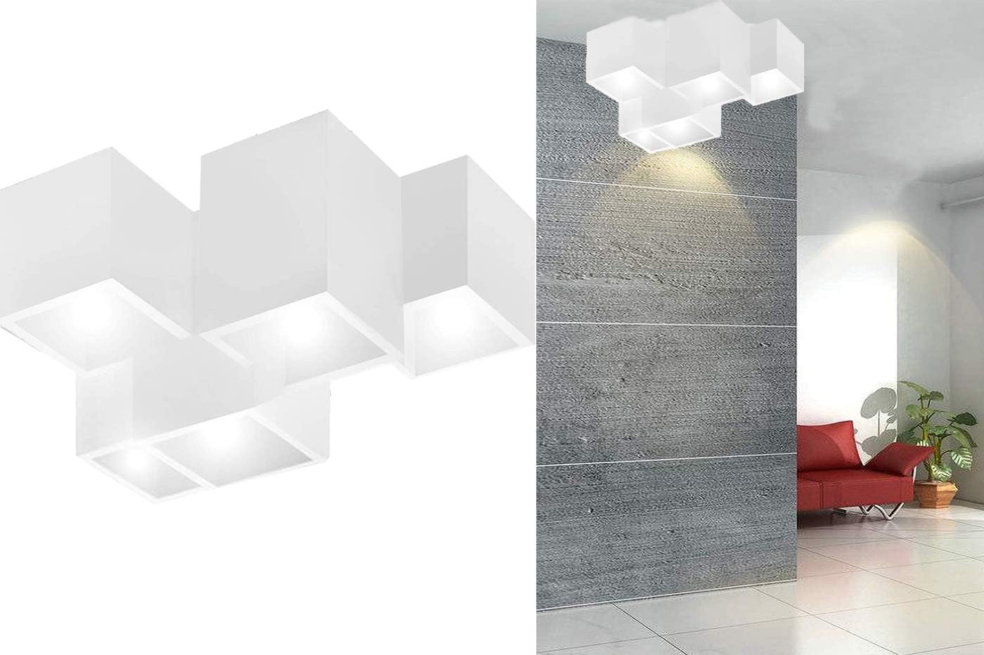 Plafonnier en plâtre 5 cubes, applique murale intérieure 5 carrés GU10 230v - 2