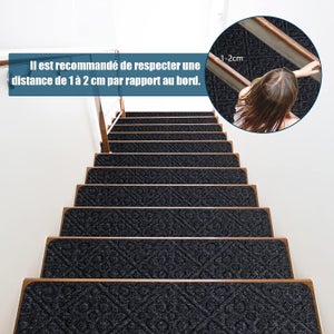 Set Di 10 Tappetini Antiscivolo Autoadesivi Per Scale – 60x10 Cm, PVC Nero Per Interni