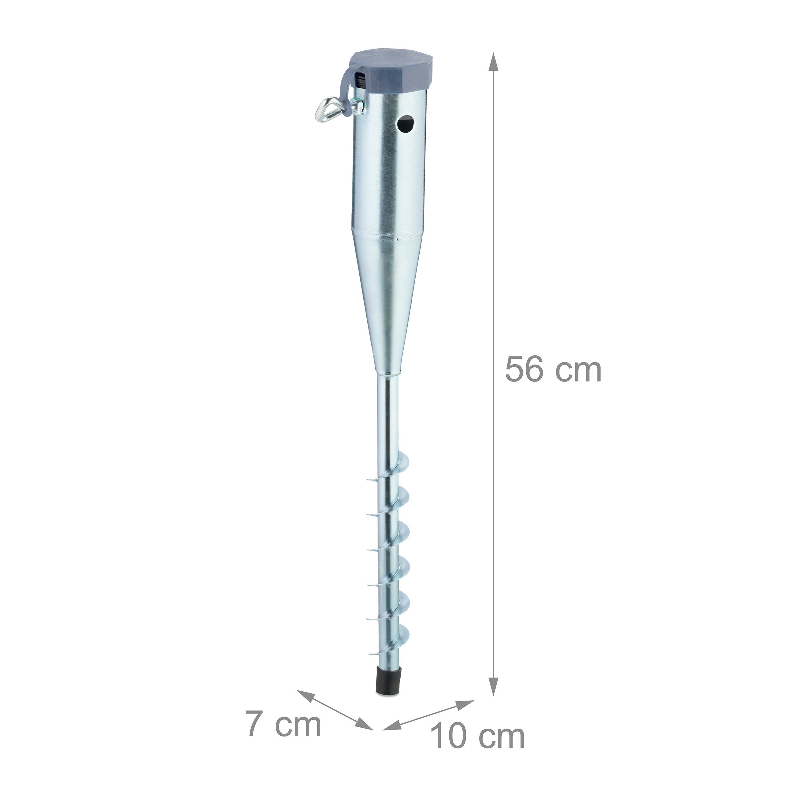 Douille de sol parasol, ancrage séchoir parapluie, 25-55 mm, à visser, acier, dents de gazon, argenté/gris, Relaxdays - 4