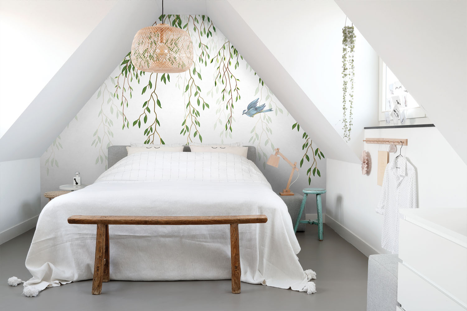 Papier peint panoramique oiseaux dans la nature vert et bleu - 350 x 279 cm - Sanders & Sanders - 5