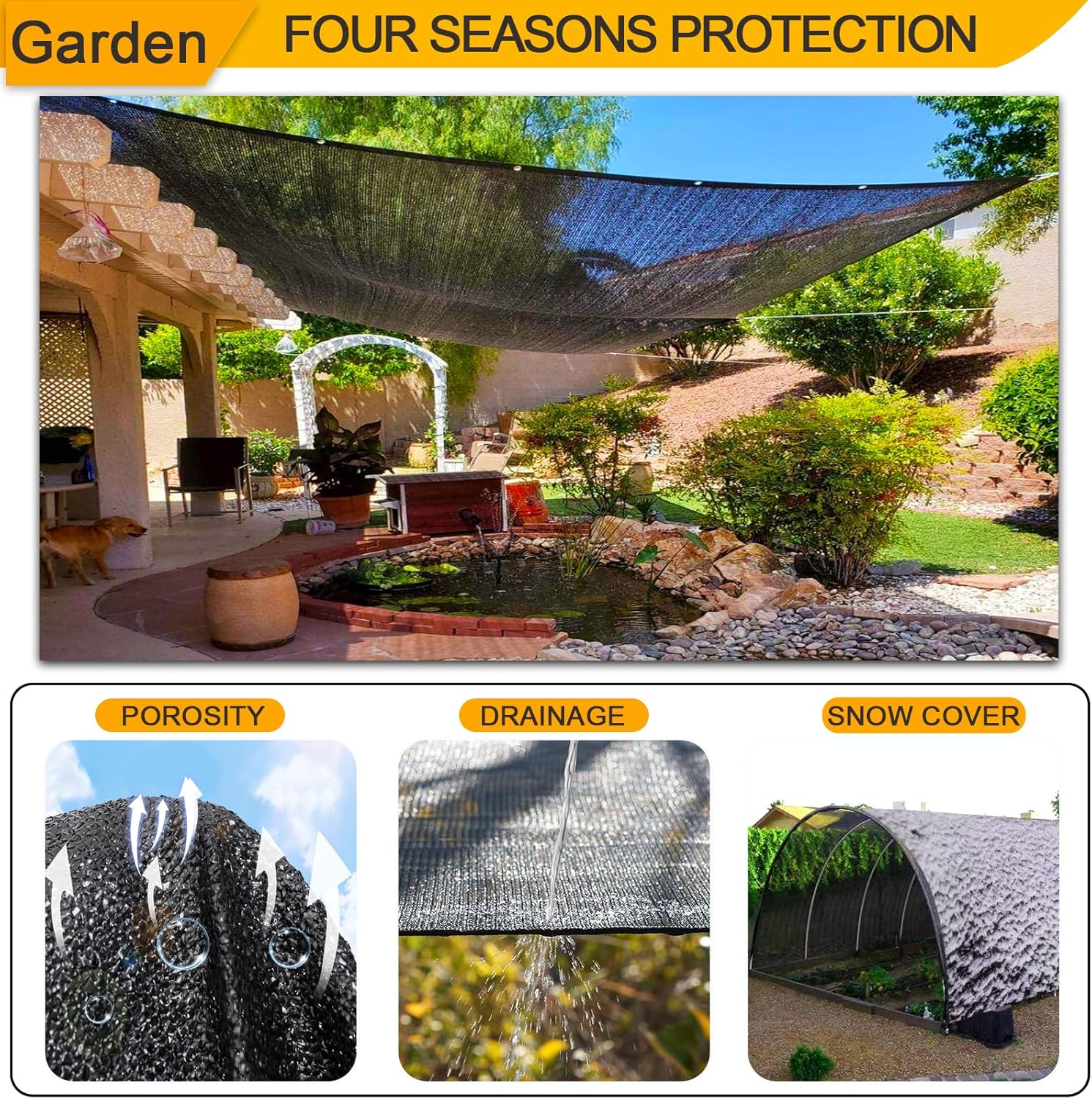 Rede de sombra com ilhós - 4 m x 5 m - Rede de malha resistente a raios UV para plantas de jardim, guarda-sol externo - com corda de 4 m - 5