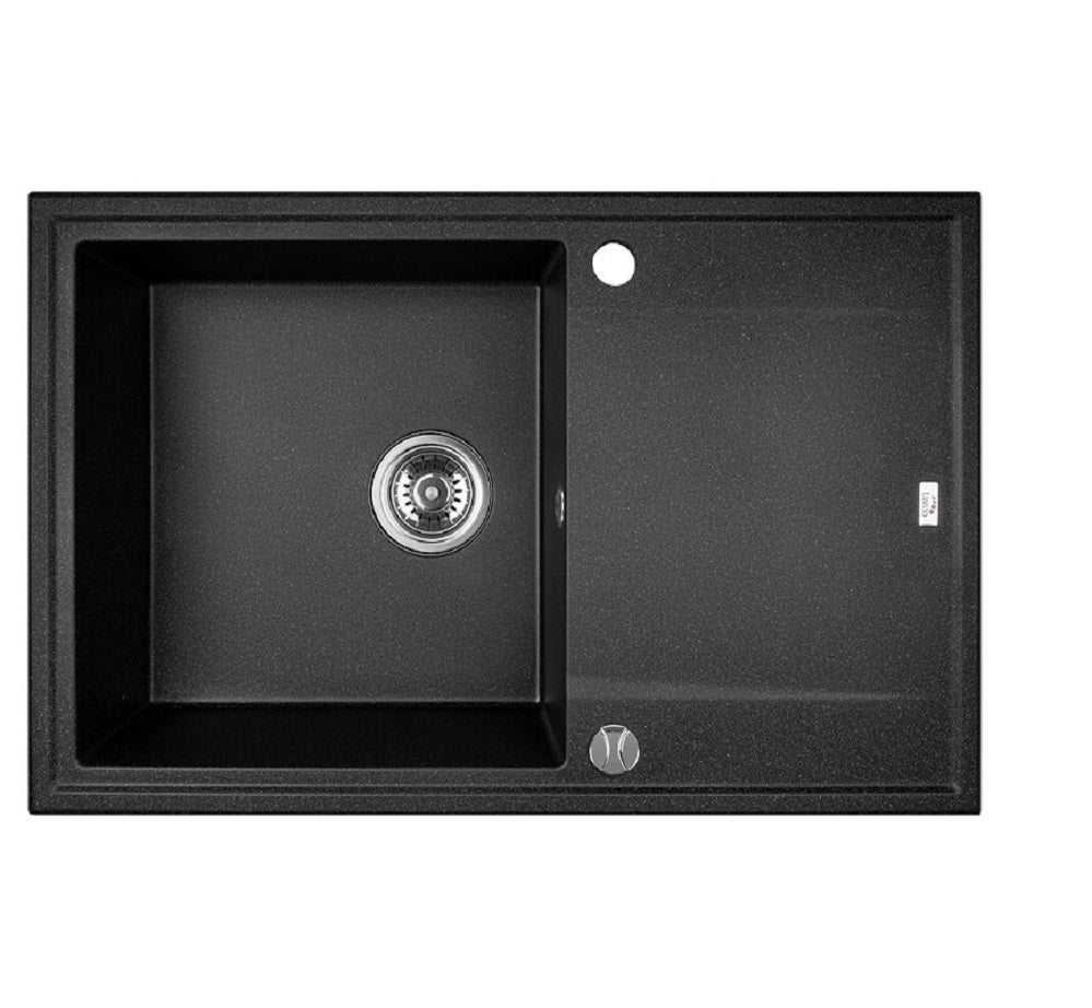 Fregadero redondo de granito negro megalo, 1 seno con escurridor, 50x75