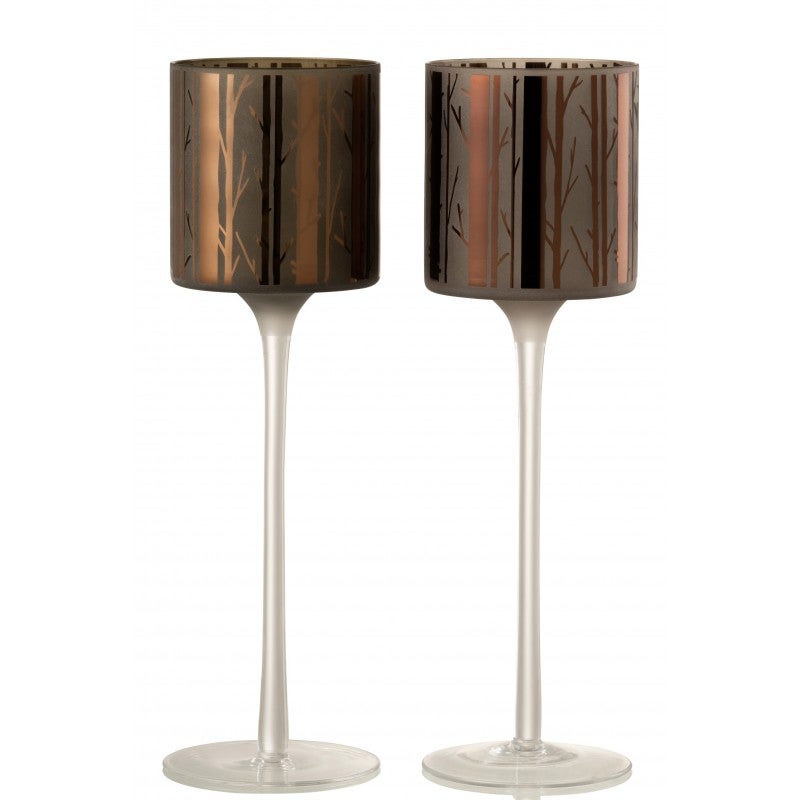 Lot De 2 Photophores En Verre Pailleté D9 X H14 Cm - Déco Maison Scintillante