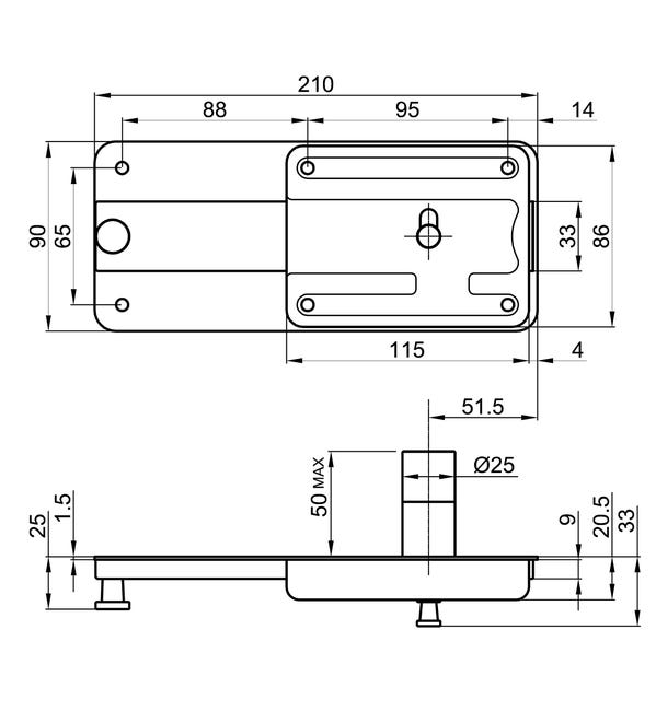 Serratura Yale Ferroglietto Meccanica - Per Porte Legno, Entrata 50mm, Acciaio Verniciato, Include Cilindro E Chiavi - Foto 2