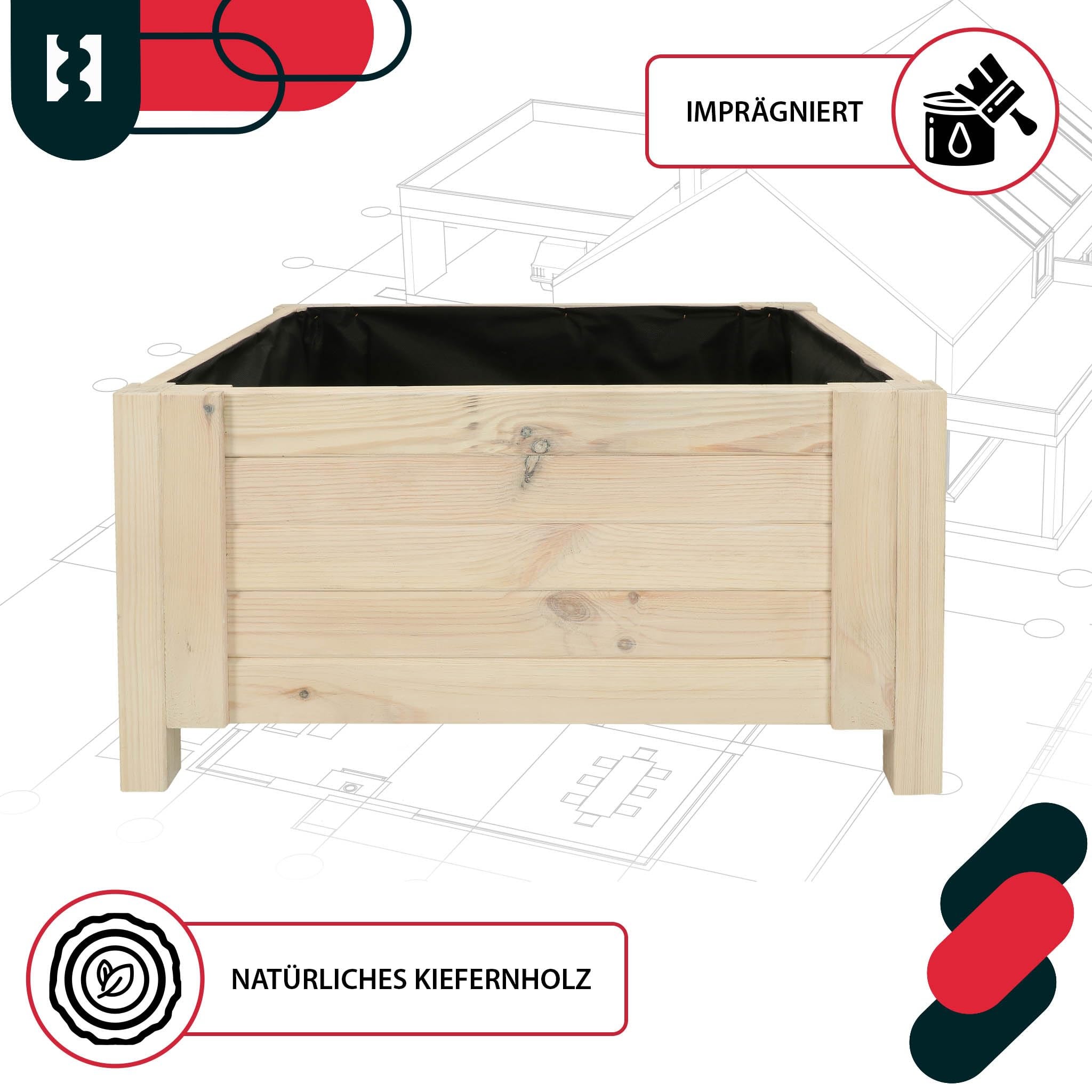 Donica Skrzynka Drewniana na Nóżkach - 60 x 60 x 30 cm - Doniczka Skrzynia z Agrowłókniną - Biała KOTARBAU - 5