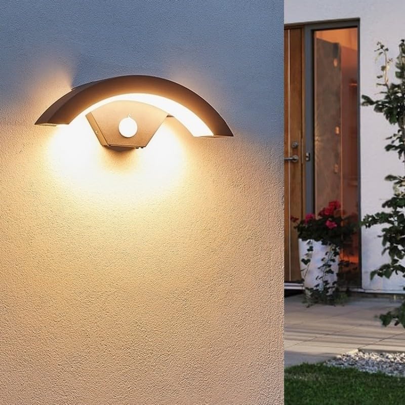Applique Murale LED Extérieur 24W Avec Détecteur De Mouvement - IP65, 3000LM, 3000K, Aluminium Noir