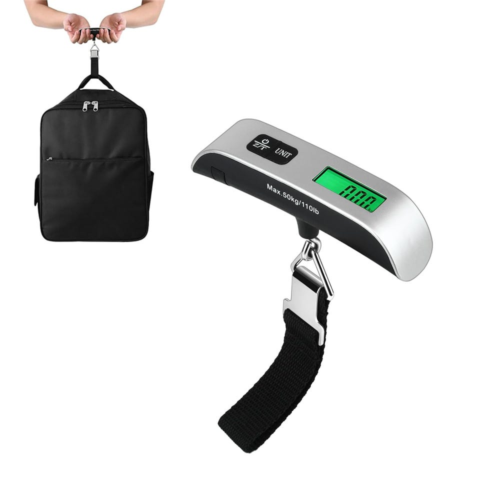 Bilancia Digitale Per Bagagli TIPRE, Portatile Con Gancio E Display LCD Retroilluminato, Max 50kg, Precisa E Leggera, Batteria Inclusa, Nero