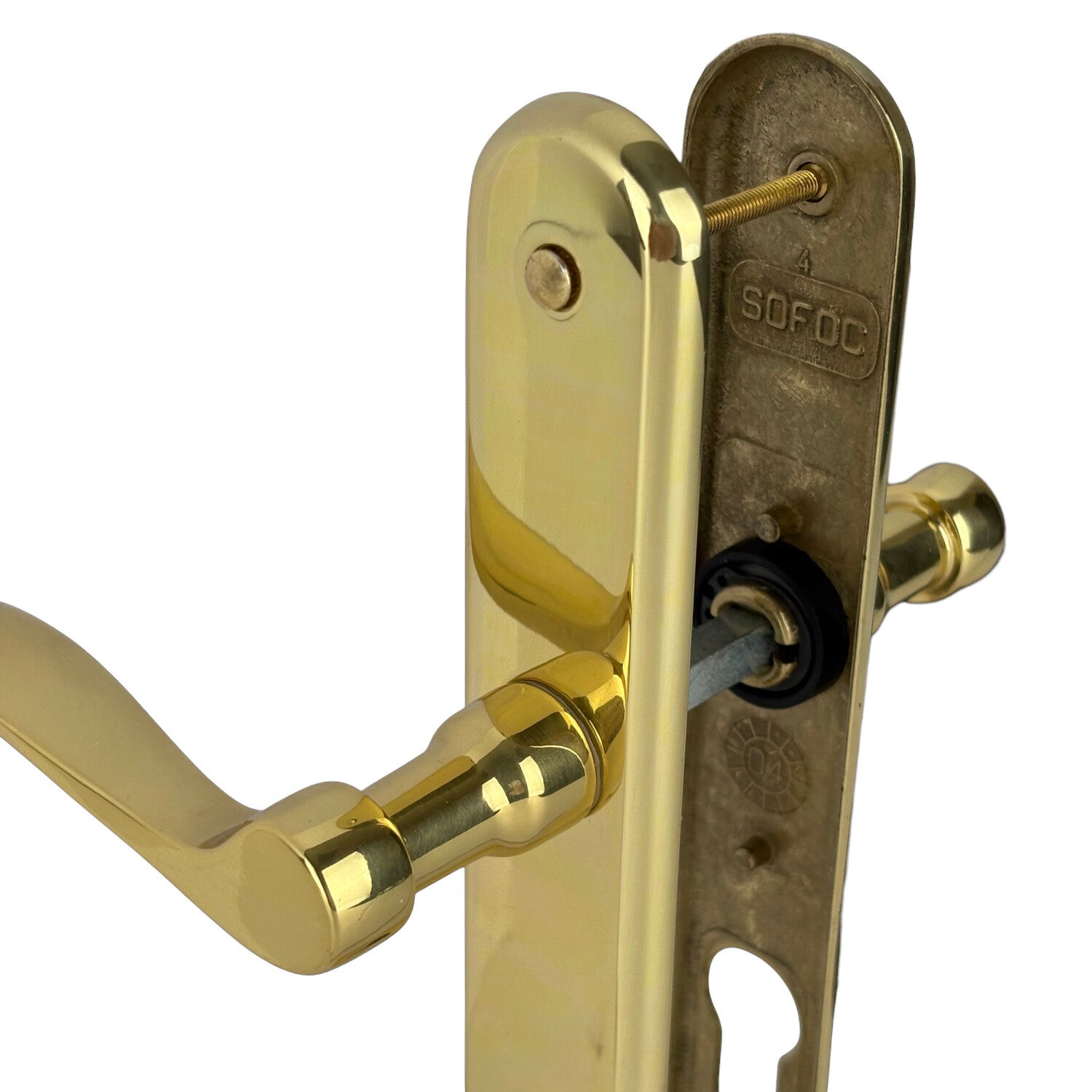 2 poignées de porte AGATHE trou de Cylindre, Laiton poli entraxe 195 mm, entrée bureau garage - 5