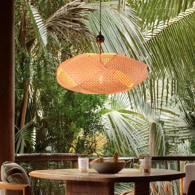 Lampadario In Rattan E Vimini Moon, Stile Pastorale, Intreccio A Mano, Luce Decorativa Per Interni, Attacco E27, 30x25x18 Cm, Senza Lampadina - 4