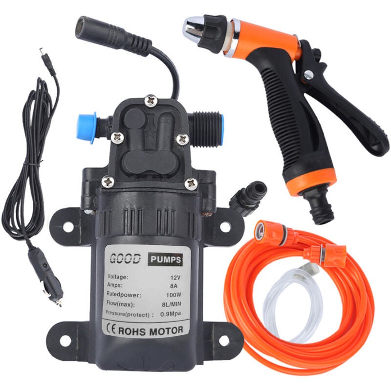 Zestaw do mycia pod wysokim ciśnieniem pompa elektryczna 12V + spryskiwacz myjący 2-trybowy + przewód zasilający + wąż