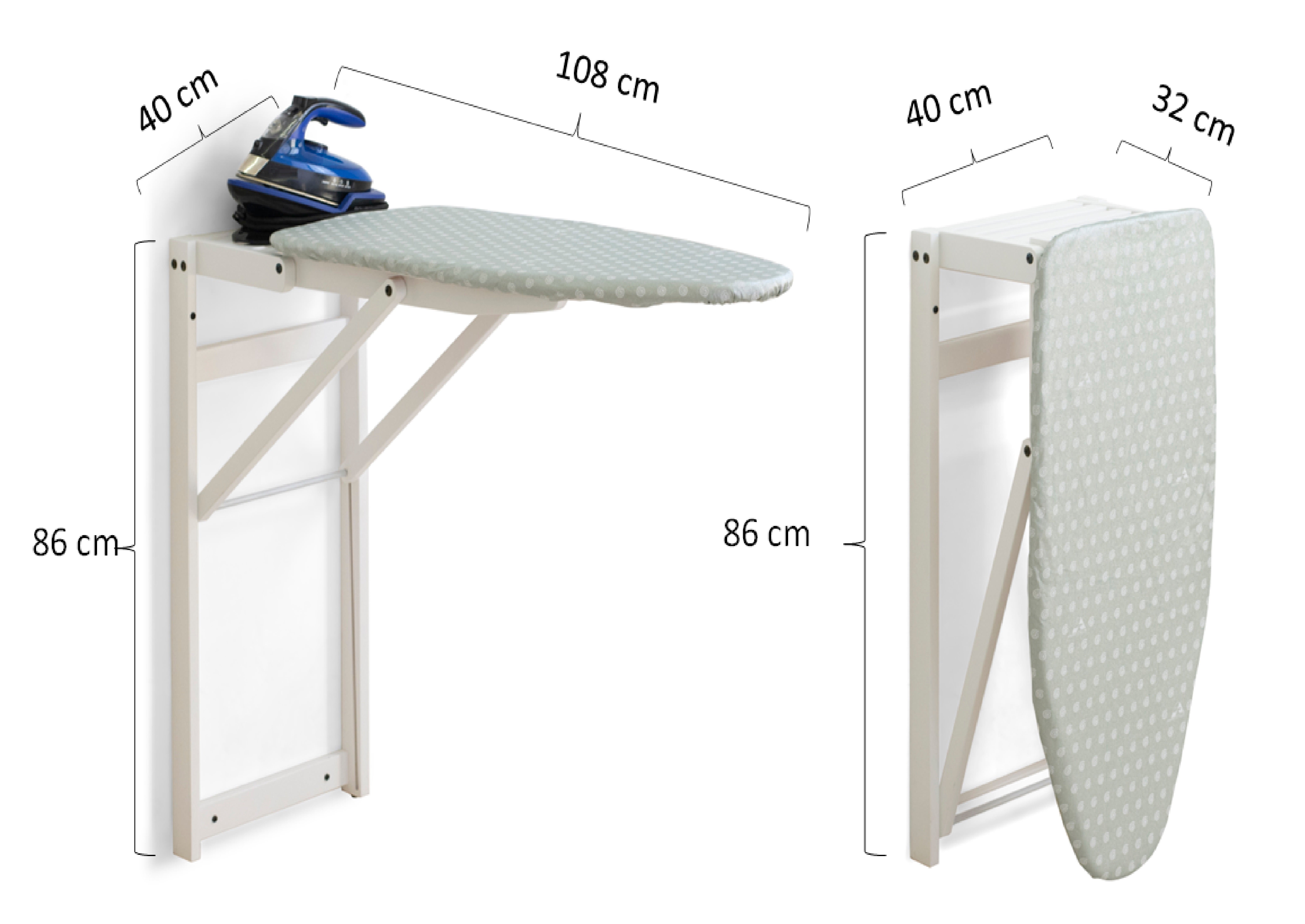 ARIT - Asse da stiro STIROJOLLY, Asse da stiro a muro, facile da applicare con i tasselli inclusi, piano di lavoro: 86 x 38 cm - Colore bianco - 6