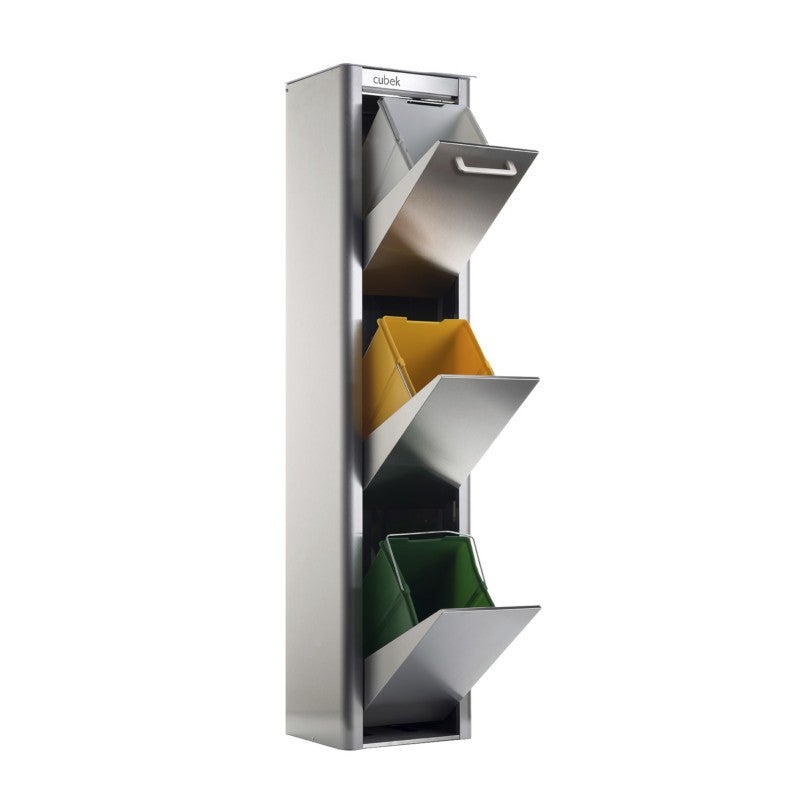 Don hierro - cubo de basura y reciclaje en acero inoxidable. 3 compartimentos de 20 litros. cubek-