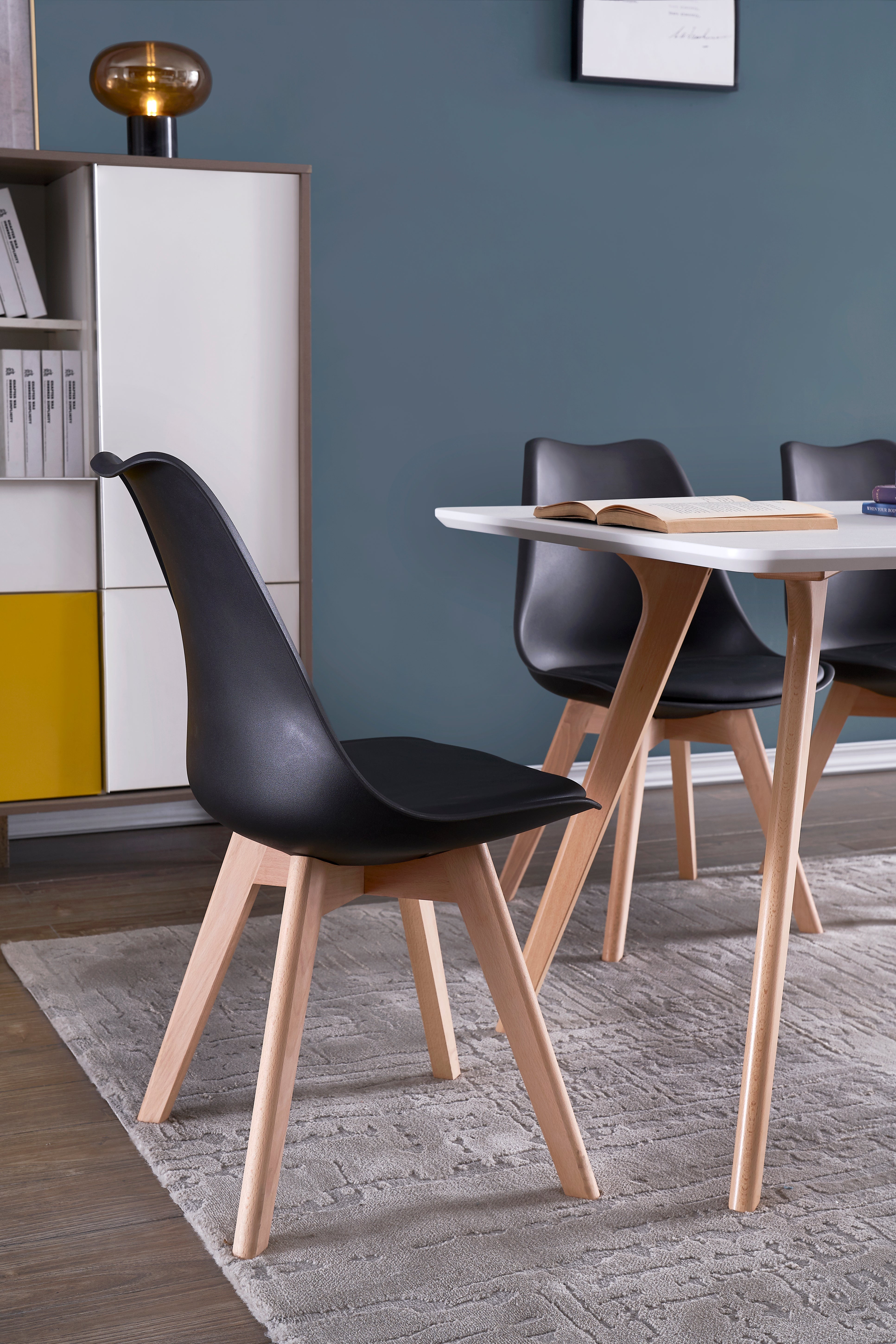 TEENO Chaises de Salle à Manger scandinave, Chaise de Bureau rétro, Noir, Lot de 4 - 6