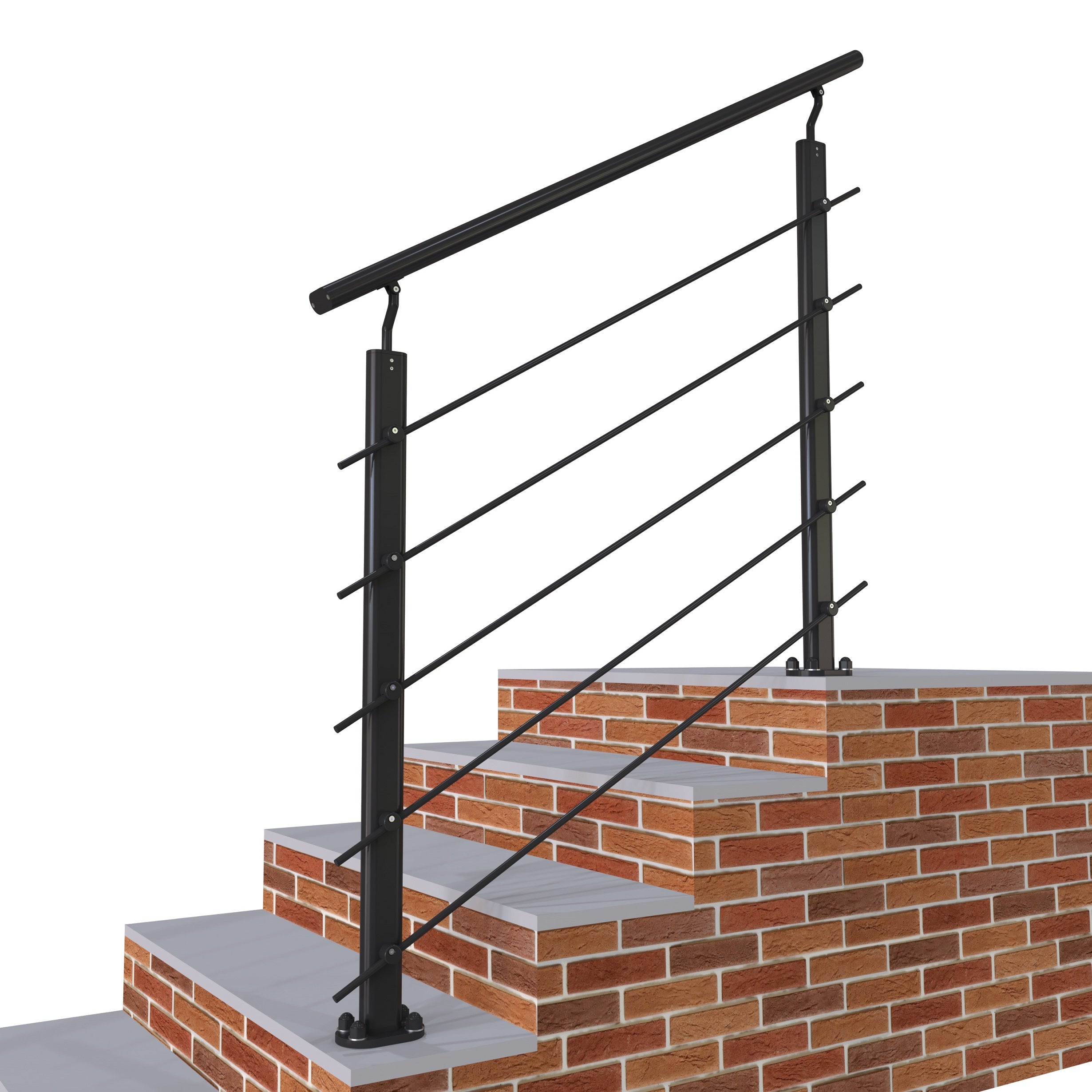 Garde-corps - Aluminium Noir - 100cm - Avec 5 traverses et 1 main courante - Intérieur et extérieur - Rampe d'escalier pose à plat - 2