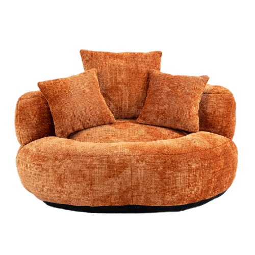 Fauteuil 1 Place Avec Rangement - Velours Doux, Bois Massif, Coussin Lombaire Amovible, Couleur Orange, Capacité 136 Kg